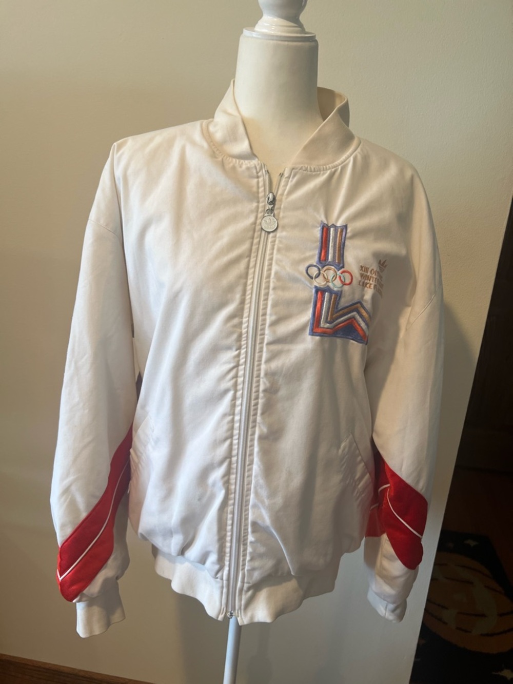 adidas White Jacket with Red USA Embroidery and Blue Olympic Crest